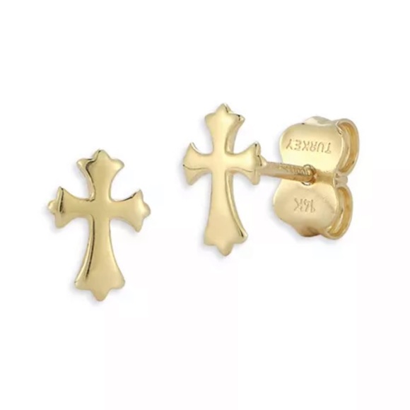 14K YELLOW GOLD cross crucifix studs ✝️ MADE IN TURKEY - Picture 1 of 15